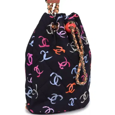 Chanel Chanel Medium CC Drawstring Backpack Multicolored Printed Fabric Light Gold Hardware | Thumbnail 2 Chanel Chanel Medium CC Drawstring Backpack Multicolored Printed Fabric Light Gold Hardware | Thumbnail 2