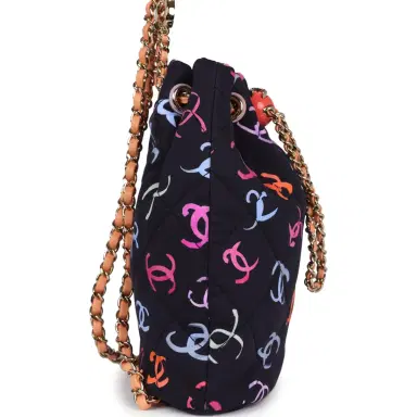Chanel Chanel Medium CC Drawstring Backpack Multicolored Printed Fabric Light Gold Hardware | Thumbnail 3 Chanel Chanel Medium CC Drawstring Backpack Multicolored Printed Fabric Light Gold Hardware | Thumbnail 3