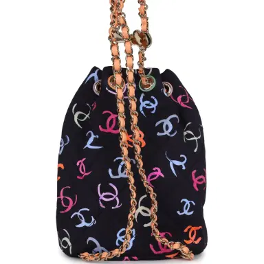 Chanel Chanel Medium CC Drawstring Backpack Multicolored Printed Fabric Light Gold Hardware | Thumbnail 4 Chanel Chanel Medium CC Drawstring Backpack Multicolored Printed Fabric Light Gold Hardware | Thumbnail 4