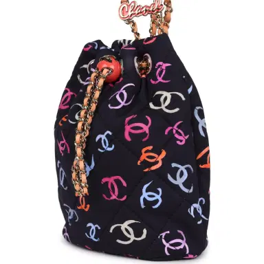 Chanel Chanel Medium CC Drawstring Backpack Multicolored Printed Fabric Light Gold Hardware | Thumbnail 5 Chanel Chanel Medium CC Drawstring Backpack Multicolored Printed Fabric Light Gold Hardware | Thumbnail 5
