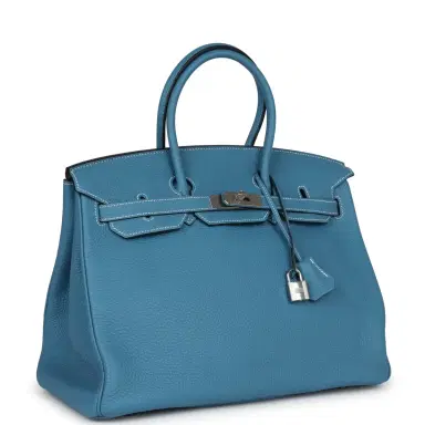 HERMÈS Pre-owned Hermes Birkin 35 Blue Jean Togo Palladium Hardware | Thumbnail 2 HERMÈS Pre-owned Hermes Birkin 35 Blue Jean Togo Palladium Hardware | Thumbnail 2