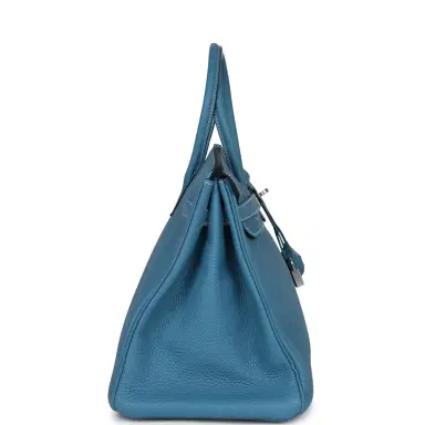 HERMÈS Pre-owned Hermes Birkin 35 Blue Jean Togo Palladium Hardware | Thumbnail 3 HERMÈS Pre-owned Hermes Birkin 35 Blue Jean Togo Palladium Hardware | Thumbnail 3