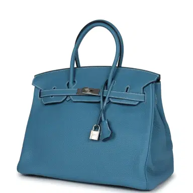 HERMÈS Pre-owned Hermes Birkin 35 Blue Jean Togo Palladium Hardware | Thumbnail 5 HERMÈS Pre-owned Hermes Birkin 35 Blue Jean Togo Palladium Hardware | Thumbnail 5
