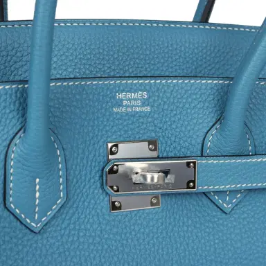 HERMÈS Pre-owned Hermes Birkin 35 Blue Jean Togo Palladium Hardware | Thumbnail 7 HERMÈS Pre-owned Hermes Birkin 35 Blue Jean Togo Palladium Hardware | Thumbnail 7