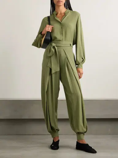 Loro Piana Gralan Belted Pleated Silk-crepe Tapered Pants | Thumbnail 2 Loro Piana Gralan Belted Pleated Silk-crepe Tapered Pants | Thumbnail 2