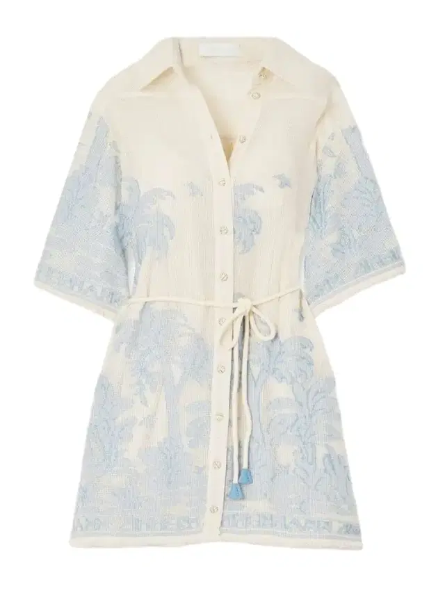 Ottie Frayed Belted Embroidered Open-knit Cotton Mini Dress