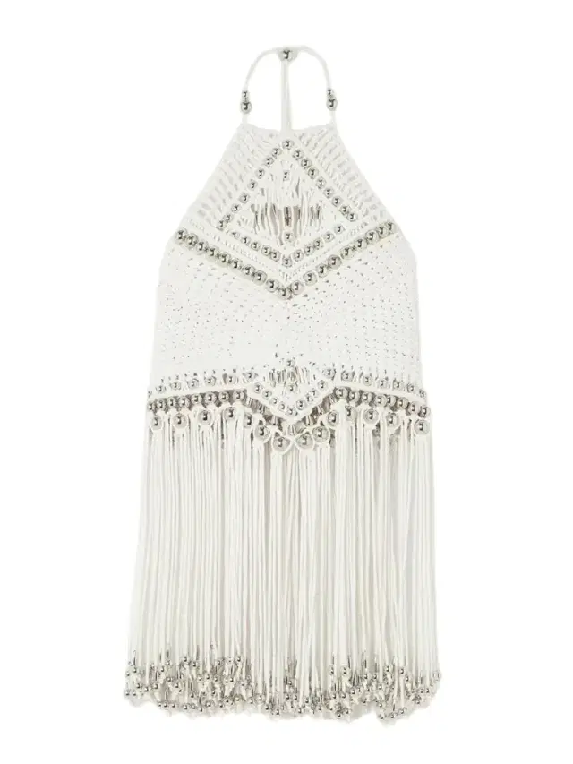 Fringed Embellished Macramé Halterneck Top