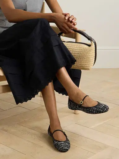 Gianvito Rossi Carla Leather-trimmed Tweed Mary Jane Ballet Flats | Thumbnail 2 Gianvito Rossi Carla Leather-trimmed Tweed Mary Jane Ballet Flats | Thumbnail 2