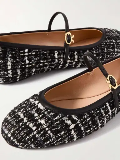 Gianvito Rossi Carla Leather-trimmed Tweed Mary Jane Ballet Flats | Thumbnail 4 Gianvito Rossi Carla Leather-trimmed Tweed Mary Jane Ballet Flats | Thumbnail 4