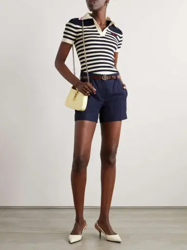 Gucci Striped Ribbed Cotton-blend Polo Top | Thumbnail 2 Gucci Striped Ribbed Cotton-blend Polo Top | Thumbnail 2
