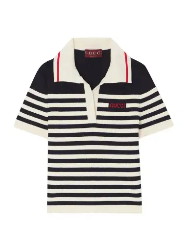 Gucci Striped Ribbed Cotton-blend Polo Top | Thumbnail 1 Gucci Striped Ribbed Cotton-blend Polo Top | Thumbnail 1