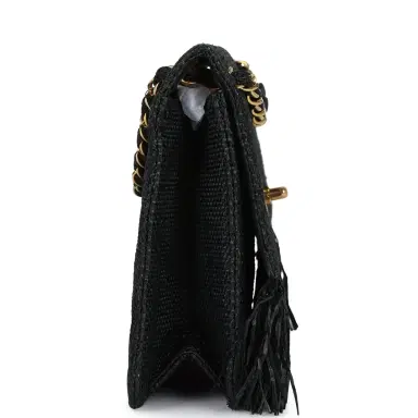 Chanel Vintage Chanel Quilted Fringe Single Flap Bag Black Raffia Gold Hardware | Thumbnail 4 Chanel Vintage Chanel Quilted Fringe Single Flap Bag Black Raffia Gold Hardware | Thumbnail 4