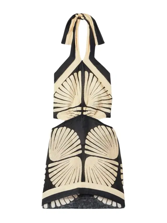 River Ritual Cutout Printed Linen Halterneck Mini Dress