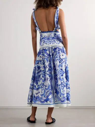 Farm Rio Garden Tiles Cutout Gathered Printed Satin Midi Dress - x large | Thumbnail 3 Farm Rio Garden Tiles Cutout Gathered Printed Satin Midi Dress - x large | Thumbnail 3