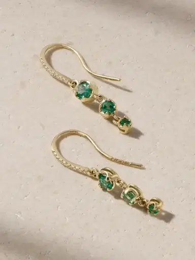 Jennifer Meyer 3 Graduated Illusion 18-karat Gold, Emerald And Diamond Earrings | Thumbnail 1 Jennifer Meyer 3 Graduated Illusion 18-karat Gold, Emerald And Diamond Earrings | Thumbnail 1