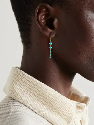 Jennifer Meyer 5 Graduated Illusion 18-karat Gold, Turquoise And Diamond Earrings | Thumbnail 2 Jennifer Meyer 5 Graduated Illusion 18-karat Gold, Turquoise And Diamond Earrings | Thumbnail 2