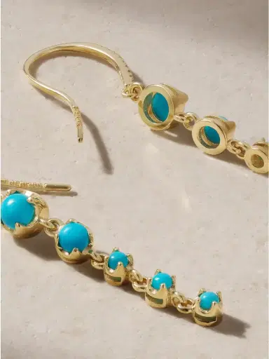Jennifer Meyer 5 Graduated Illusion 18-karat Gold, Turquoise And Diamond Earrings | Thumbnail 3 Jennifer Meyer 5 Graduated Illusion 18-karat Gold, Turquoise And Diamond Earrings | Thumbnail 3