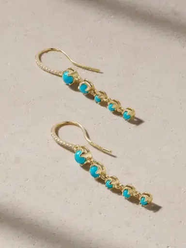 Jennifer Meyer 5 Graduated Illusion 18-karat Gold, Turquoise And Diamond Earrings | Thumbnail 1 Jennifer Meyer 5 Graduated Illusion 18-karat Gold, Turquoise And Diamond Earrings | Thumbnail 1