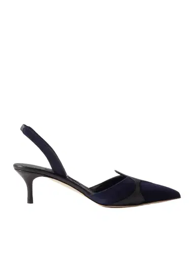 Manolo Blahnik Poligleto 50 Leather-trimmed Suede Slingback Pumps | Thumbnail 1 Manolo Blahnik Poligleto 50 Leather-trimmed Suede Slingback Pumps | Thumbnail 1