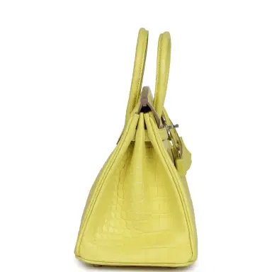 HERMÈS Hermes Birkin 25 Lime Matte Alligator Mississippiensis Palladium Hardware | Thumbnail 4 HERMÈS Hermes Birkin 25 Lime Matte Alligator Mississippiensis Palladium Hardware | Thumbnail 4