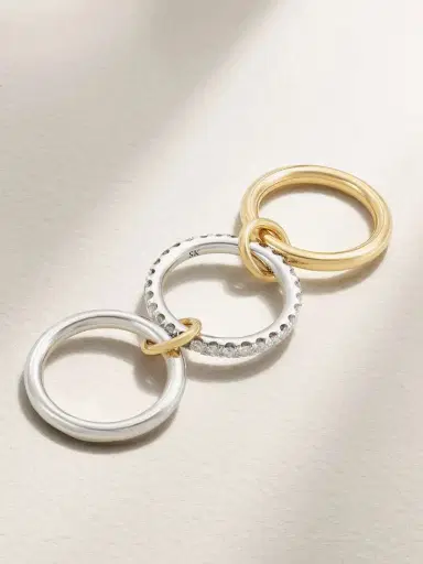 Spinelli Kilcollin Taurus Set Of Three 18-karat Gold And Sterling Silver Diamond Rings | Thumbnail 3 Spinelli Kilcollin Taurus Set Of Three 18-karat Gold And Sterling Silver Diamond Rings | Thumbnail 3