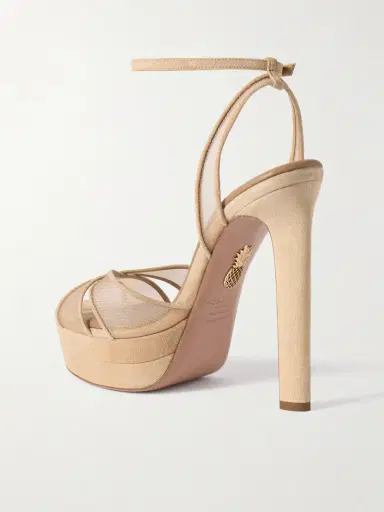 Aquazzura Divine Plateau 130 Suede And Tulle Platform Sandals | Thumbnail 3 Aquazzura Divine Plateau 130 Suede And Tulle Platform Sandals | Thumbnail 3