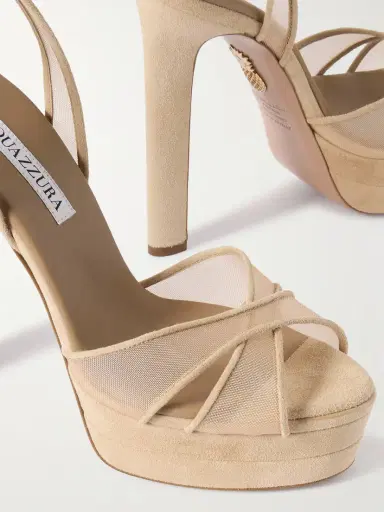 Aquazzura Divine Plateau 130 Suede And Tulle Platform Sandals | Thumbnail 4 Aquazzura Divine Plateau 130 Suede And Tulle Platform Sandals | Thumbnail 4