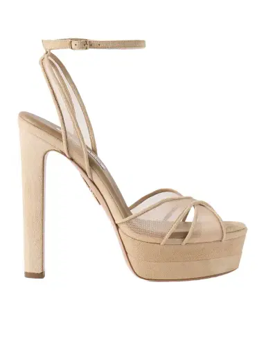 Aquazzura Divine Plateau 130 Suede And Tulle Platform Sandals | Thumbnail 1 Aquazzura Divine Plateau 130 Suede And Tulle Platform Sandals | Thumbnail 1