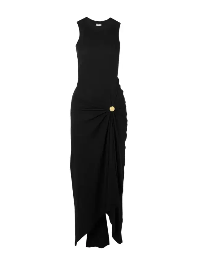 Pebble Embellished Asymmetric Ribbed Stretch-cotton Jersey Dress