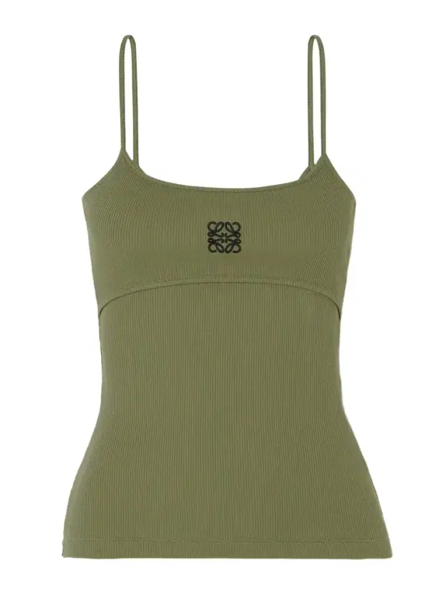 Anagram Embroidered Ribbed Stretch-cotton Jersey Tank - x large