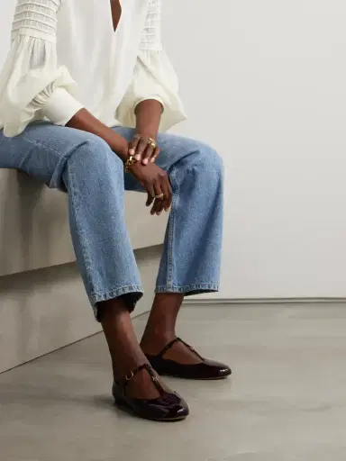 Chloé Marcie Embellished Crinkled Patent-leather Ballet Flats | Thumbnail 2 Chloé Marcie Embellished Crinkled Patent-leather Ballet Flats | Thumbnail 2