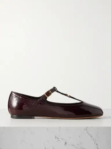 Chloé Marcie Embellished Crinkled Patent-leather Ballet Flats | Thumbnail 1 Chloé Marcie Embellished Crinkled Patent-leather Ballet Flats | Thumbnail 1