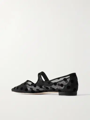 Manolo Blahnik Campari Grosgrain-trimmed Flocked Mesh Ballet Flats | Thumbnail 3 Manolo Blahnik Campari Grosgrain-trimmed Flocked Mesh Ballet Flats | Thumbnail 3