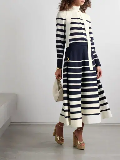 Valentino Garavani Embellished Striped Wool And Silk-blend Midi Skirt | Thumbnail 2 Valentino Garavani Embellished Striped Wool And Silk-blend Midi Skirt | Thumbnail 2