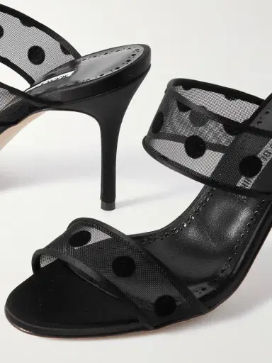Manolo Blahnik Scolobi 90 Satin-trimmed Flocked Mesh Sandals | Thumbnail 4 Manolo Blahnik Scolobi 90 Satin-trimmed Flocked Mesh Sandals | Thumbnail 4