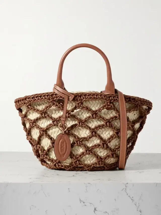 Woven Leather And Raffia Tote