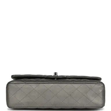 Chanel Pre-owned Chanel Medium Classic Double Flap Bag Metallic Grey Lambskin Silver Hardware | Thumbnail 6 Chanel Pre-owned Chanel Medium Classic Double Flap Bag Metallic Grey Lambskin Silver Hardware | Thumbnail 6