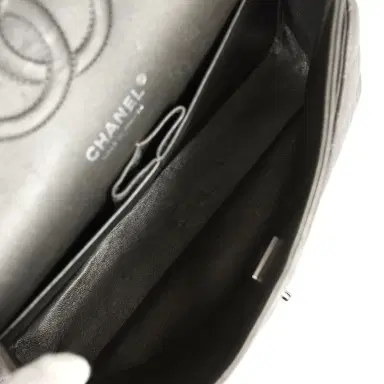 Chanel Pre-owned Chanel Medium Classic Double Flap Bag Metallic Grey Lambskin Silver Hardware | Thumbnail 9 Chanel Pre-owned Chanel Medium Classic Double Flap Bag Metallic Grey Lambskin Silver Hardware | Thumbnail 9