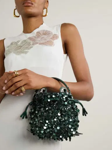 Anya Hindmarch Frog Leather-trimmed Embellished Satin Bag | Thumbnail 2 Anya Hindmarch Frog Leather-trimmed Embellished Satin Bag | Thumbnail 2