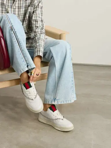 Gucci Re-web Grosgrain-trimmed Crystal-embellished Leather Sneakers | Thumbnail 2 Gucci Re-web Grosgrain-trimmed Crystal-embellished Leather Sneakers | Thumbnail 2