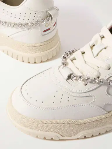 Gucci Re-web Grosgrain-trimmed Crystal-embellished Leather Sneakers | Thumbnail 4 Gucci Re-web Grosgrain-trimmed Crystal-embellished Leather Sneakers | Thumbnail 4