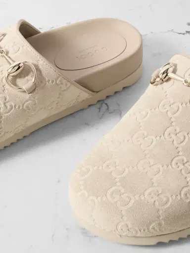 Gucci Sol Horsebit-detailed Debossed Leather-trimmed Suede Slippers | Thumbnail 4 Gucci Sol Horsebit-detailed Debossed Leather-trimmed Suede Slippers | Thumbnail 4