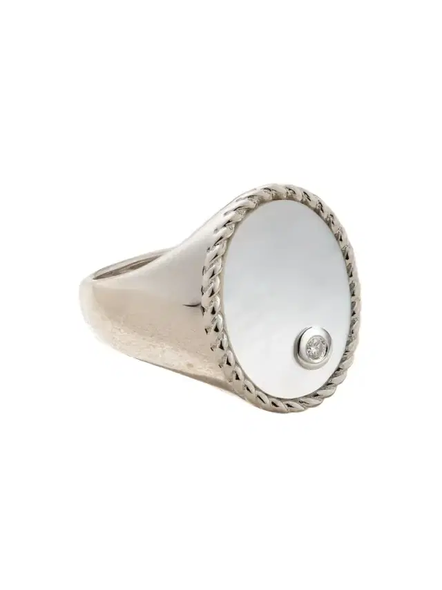 Chevalière Ovale 9-karat White Gold, Mother-of-pearl And Diamond Signet Ring Chevalière Ovale 9-karat White Gold, Mother-of-pearl And Diamond Signet Ring