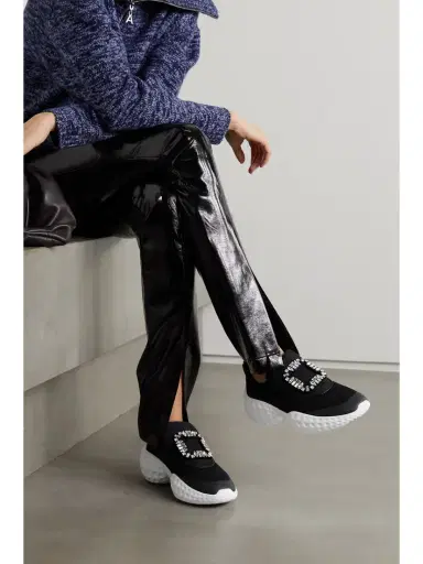 Roger Vivier Viv Run Crystal-embellished Neoprene, Mesh And Leather Sneakers | Thumbnail 2 Roger Vivier Viv Run Crystal-embellished Neoprene, Mesh And Leather Sneakers | Thumbnail 2