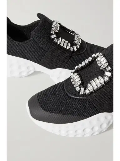 Roger Vivier Viv Run Crystal-embellished Neoprene, Mesh And Leather Sneakers | Thumbnail 4 Roger Vivier Viv Run Crystal-embellished Neoprene, Mesh And Leather Sneakers | Thumbnail 4