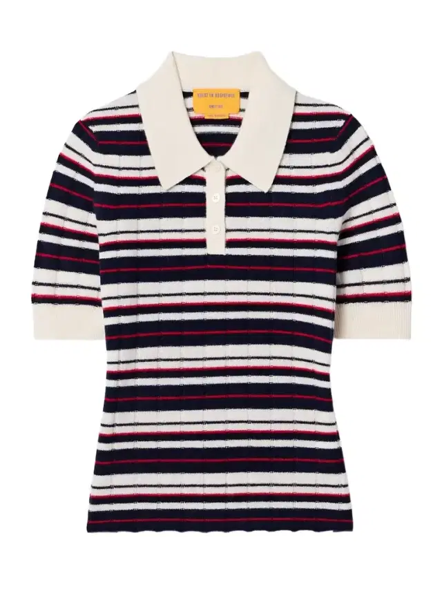 Ribbed Striped Cashmere Polo Sweater - x large