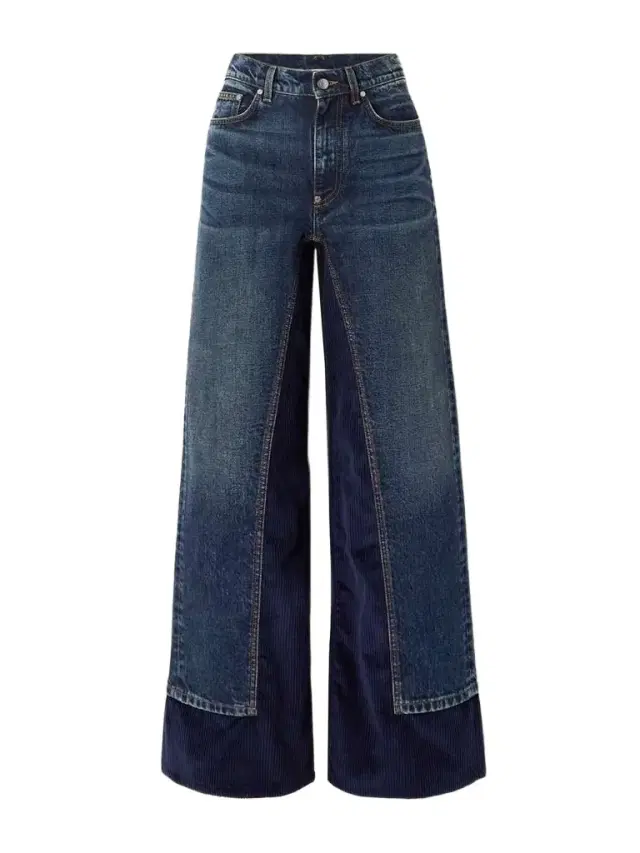Corduroy Trimmed High-rise Wide-leg Jeans