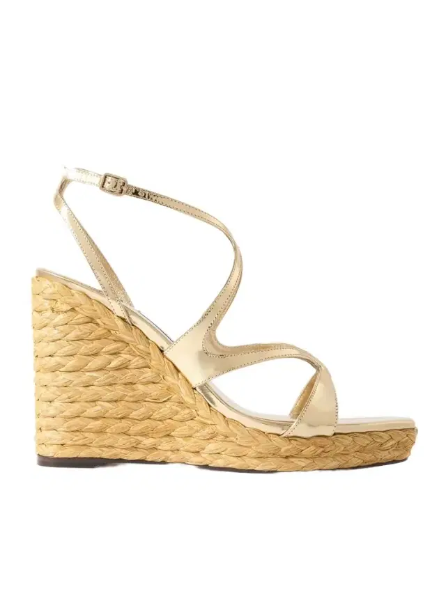Jimmy Choo Ayla 110 Metallic Leather Espadrille Wedge Sandals