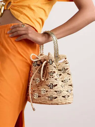 Rabanne Chainmail-embellished Raffia Bucket Bag | Thumbnail 2 Rabanne Chainmail-embellished Raffia Bucket Bag | Thumbnail 2