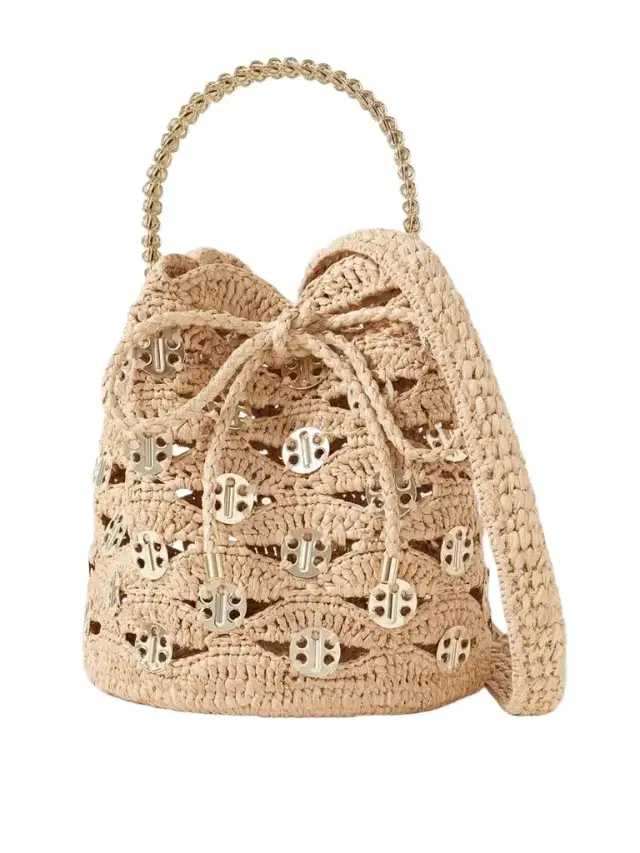 Rabanne Chainmail-embellished Raffia Bucket Bag